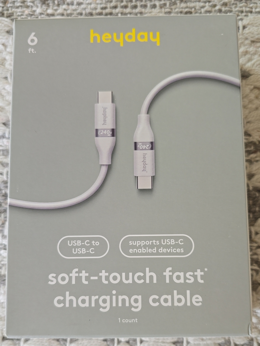 heyday Soft-Touch USB-C to USB-C Charging Cable in Light Gray